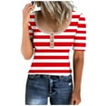 thumbnail image 1 of Lovskoo 2024 Striped Shirt Women Summer Tops Casual Scoop Neck Short Sleeve Color Block Trendy Pullover Button Up T Shirts Blouse Red L, 1 of 5