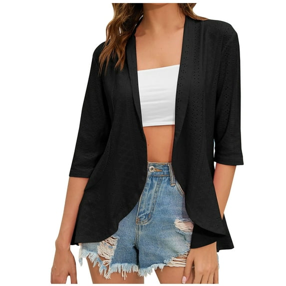 Lovskoo 2024 Summer Cardigan for Women Lightweight Long Sleeve Trendy Casual Spring and Solid Color Half Sleeve Cardigan Black