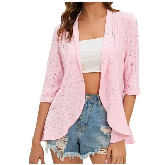 Lovskoo 2024 Summer Cardigan for Women Lightweight Long Sleeve Trendy Casual Spring and Solid Color Half Sleeve Cardigan Hot Pink