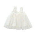 thumbnail image 1 of Zwiiyzr 2025 Summer Lovely Baby Girls Layered Tulle Toddler Princess Twirl Spaghetti Strap Dress Cami Tutu Sweet Sleeveless Flowers Printed Lace Sundress for 1-5 Years Baby Clothes White, 1 of 4