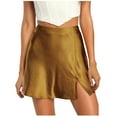 thumbnail image 1 of Lovskoo 2024 Summer Mini Skirt Satin High Waisted Slit Front Silk Casual A-Line Party Short Skirts for Women Gold, 1 of 8