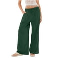 thumbnail image 1 of Lovskoo 2024 Summer Pants for Women Cotton Linen Pants Solid Color Casual Wide Leg Pants Bohemian Beach Pants Drawstring Loose Pants Elastic Waist Pants Green S, 1 of 8