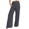 thumbnail image 1 of Lovskoo 2024 Summer Pants for Women Cotton Linen Pants Palazzo Solid Color Loose Wide Leg Pants High Waist Straight Leg Casual Pants Gray M, 1 of 6