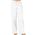 thumbnail image 1 of Lovskoo Summer Pants for Women Cotton Linen Pants Palazzo Solid Color Spring Elastic Waist Drawstring Straight Leg Casual Wide Leg Pants White M, 1 of 7