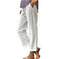 thumbnail image 1 of Lovskoo 2024 Summer Pants for Women Cotton Linen Pants Solid Color Spring Elastic Waist Straight Leg Casual Wide Leg Pants White XL, 1 of 7