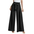 thumbnail image 1 of Lovskoo 2024 Summer Pants for Women Palazzo Solid Color High Waist Print Pants Bow Tie Front Wide Leg Pants Casual Loose Pants Black L, 1 of 1