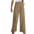 thumbnail image 1 of Lovskoo 2024 Summer Pants for Women Palazzo Solid Color Trendy Elastic Waist Casual High Waist Loose Wide Leg Suit Pants Khaki L, 1 of 1