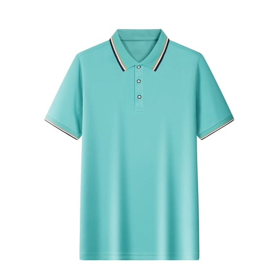 Lovskoo 2024 Summer Short Sleeve Shirts for Men Button Front Lapel Collared Casual Solid Color Turndown Collar Tops Blouse Mint Green 4XL
