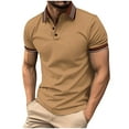 thumbnail image 1 of Lovskoo 2024 Summer Short Sleeve Shirts for Men Button Front Lapel Collared Turn-Down Collar Top Solid Color Business Dress Shirt Khaki S, 1 of 7
