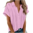 thumbnail image 1 of Lovskoo 2024 Summer Tops Womens Fashion Roll Up Short Sleeve Casual Button Down Shirts Soft Pleated Blouses Tops Pink M, 1 of 9