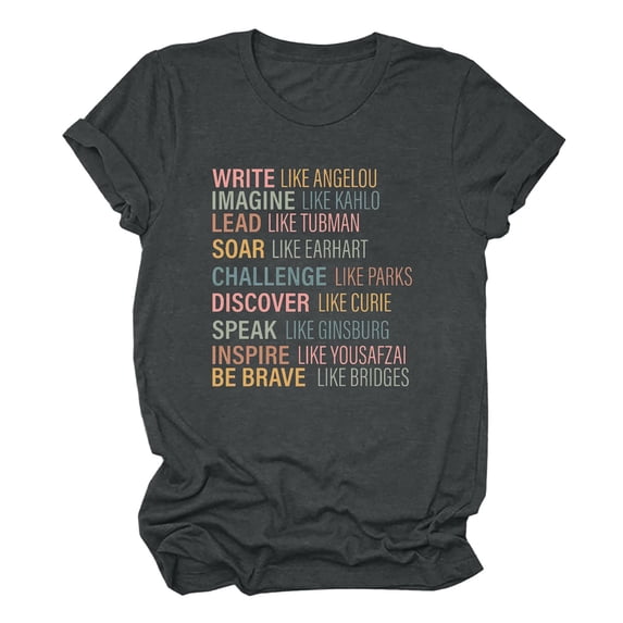 Lovskoo 2024 Summer Tops Womens Fashion Short Sleeve Round Neck Letter Printed T-Shirt Casual Loose Tops Shirts for Women Dark Gray 2XL