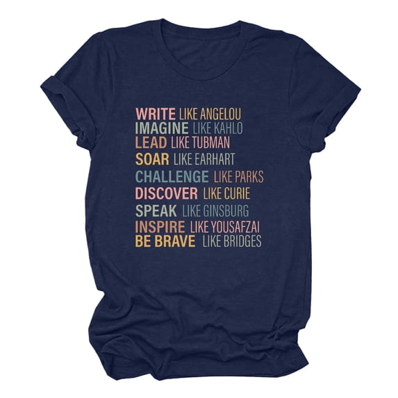 Lovskoo 2024 Summer Tops Womens Fashion Short Sleeve Round Neck Letter Printed T-Shirt Casual Loose Tops Shirts for Women Navy 3XL
