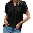 thumbnail image 1 of Lovskoo 2024 Summer Tops Womens Fashion Short Sleeve V Neck Casual Solid Color Petal Sleeve Pullover Blouse Tops Black M, 1 of 9