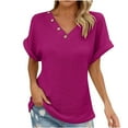 thumbnail image 1 of Lovskoo 2024 Summer Tops Womens Fashion Short Sleeve V Neck Solid Color Casual T-Shirt Spring Clothing Shirts for Women Purple L, 1 of 9