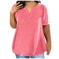 thumbnail image 1 of Lovskoo 2024 Summer Tops for Women Trendy Plus Size Short Sleeve V Neck Solid Color Oversized T-Shirt Top Pink XL, 1 of 1