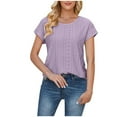 thumbnail image 1 of Lovskoo 2024 Summer Tops for Women Trendy Short Sleeve Round Neck Spring Casual Loose Shirts for Women Purple S, 1 of 1