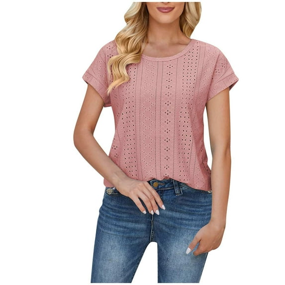 Lovskoo 2024 Summer Tops for Women Trendy Short Sleeve Round Neck Spring Casual Loose Shirts for Women Watermelon Red 2XL