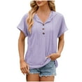 thumbnail image 1 of Lovskoo 2024 Summer Tops for Women Trendy Solid Color V-Neck Hollow Out Recreational Short Sleeve Tops Blouse Purple-S, 1 of 5