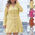 thumbnail image 1 of Lovskoo 2024 Sweater Dress for Women Casual V-Neck Woolen Dress with Waistband Slim Large Size Dress Yellow, 1 of 4