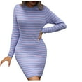 thumbnail image 1 of Lovskoo 2024 Sweater Dress for Women Trendy Long Sleeve Striped Printed Sexy Bodycon Causal Round-Neck Dress Blue, 1 of 6