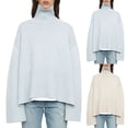 thumbnail image 1 of Lovskoo 2024 Sweaters for Women Casual Long Sleeve Turtleneck Side Split Knitted Loose Blouse Light Blue, 1 of 3