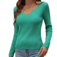 thumbnail image 1 of Lovskoo 2024 Sweaters for Women Hollow Out Sweater V Neck Long Sleeve Slim Fit Knitwear Casual Pullover Sweater Green, 1 of 8