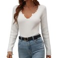thumbnail image 1 of Lovskoo 2024 Sweaters for Women Hollow Out Sweater V Neck Long Sleeve Slim Fit Knitwear Casual Pullover Sweater White, 1 of 8