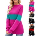 thumbnail image 1 of Lovskoo 2024 Sweaters for Women Long Sleeve Casual Stripe Round Neck Sweater Color Block Tunic Top White, 1 of 5