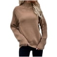 thumbnail image 1 of Lovskoo 2024 Sweaters for Women Long Sleeve Loose Solid Color Trendy Turtleneck Pullover Sweater Brown, 1 of 4