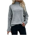 thumbnail image 1 of Lovskoo 2024 Sweaters for Women Long Sleeve Loose Solid Color Trendy Turtleneck Pullover Sweater Gray, 1 of 4