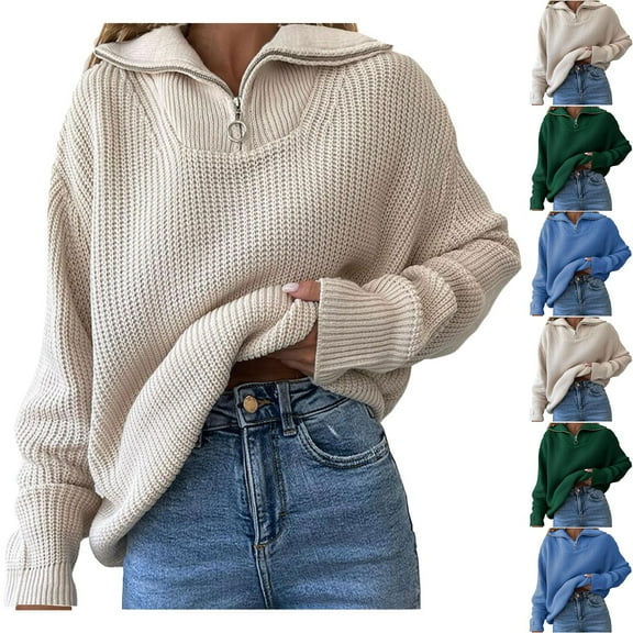 Lovskoo 2024 Sweaters for Women Long Sleeve Loose Solid Color Trendy Turtleneck Pullover Sweater Light Blue