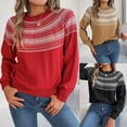 thumbnail image 1 of Lovskoo 2024 Sweaters for Women Long Sleeve Retro Contrasting Cable Knit Lantern Sleeve Pullover Sweater Top Khaki, 1 of 8