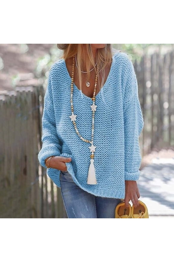 2024 Sweaters for Women Long Sleeve Solid Color Knitwear Tops Single Breasted Loose Sweater Cardigan Coat Blue