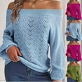 thumbnail image 1 of Lovskoo 2024 Sweaters for Women Long Sleeve Solid Hollow Out Off Shoulder Lantern Sleeve Sweater Green, 1 of 8