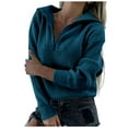 thumbnail image 1 of Lovskoo 2024 Sweaters for Women Long Sleeve V-Neck Solid Color Zipper Split Sweater Blouse Blue, 1 of 7