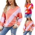 thumbnail image 1 of Lovskoo 2024 Sweaters for Women Long Sleeve Winter Sweater Patchwork Round Neck Loose Knit Shirt Khaki, 1 of 7