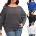 thumbnail image 1 of Lovskoo 2024 Sweaters for Women Plus Size Long Sleeve Large Solid Round Neck Off Shoulder Loose Trendy Dolman Sleeve Knit Sweater Tops Gray, 1 of 7