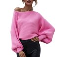 thumbnail image 1 of Lovskoo 2024 Sweaters for Women Plus Size Trendy Off Shoulder Knit Coat Top Round-Neck Loose Long Sleeve Splicing Coat Hot Pink, 1 of 9