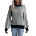 thumbnail image 1 of Lovskoo 2024 Sweaters for Women Trendy Casual Color Retro Knitting Long Sleeve Round Neck Sweater Gray, 1 of 8