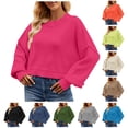 thumbnail image 1 of Lovskoo 2024 Sweaters for Women Trendy Casual Color Retro Knitting Long Sleeve Round Neck Sweater Olive Green, 1 of 9