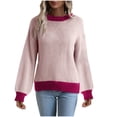 thumbnail image 1 of Lovskoo 2024 Sweaters for Women Trendy Casual Color Retro Knitting Long Sleeve Round Neck Sweater Pink, 1 of 8