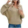 thumbnail image 1 of Lovskoo 2024 Sweaters for Women Trendy Long Sleeve Winter European American Loose Knitted V-Neck Sweater Top Coat Khaki, 1 of 7