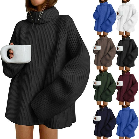 Lovskoo 2024 Sweaters for Women Turtleneck Casual Loose Fitting Long Sleeved Knitted Pullover High Neck Sweater Black