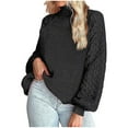 thumbnail image 1 of Lovskoo 2024 Sweaters for Women Turtleneck Casual Solid Color Twisted Flower Long Sleeved Knitted Pullover High Neck Sweater Black, 1 of 4