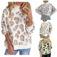 thumbnail image 1 of Lovskoo 2024 Sweaters for Women Turtleneck Lazy School Style Leopard Print Mock Neck Pullover Sweater Loose Long Sleeved Top Blue, 1 of 7