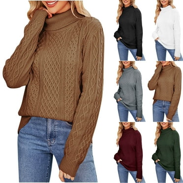 Lovskoo 2024 Sweaters for Women Turtleneck Recreational Pullover Knitting Sweater Long Sleeve Tops Khaki