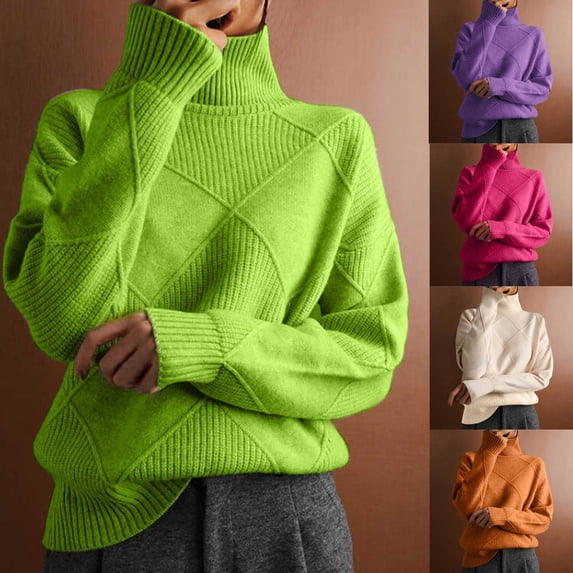 Lovskoo 2024 Sweaters for Women Turtleneck Trendy Casual Long Sleeve High Neck Pullover Solid Color Top White