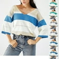 thumbnail image 1 of Lovskoo 2024 Sweaters for Women Winter Casual Loose Color Blocking V-Neck Long Sleeve Pullover Knitted Sweater Top Blouse Sweater Mint Green, 1 of 7