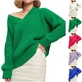 thumbnail image 1 of Lovskoo 2024 Sweaters for Women Winter Trendy Long Sleeve Solid Color V-Neck Sweater Pullover Tops Purple, 1 of 4