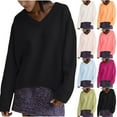 thumbnail image 1 of Lovskoo 2024 Sweaters for Women Winter Trendy Long Sleeve V-Neck Solid Color Sweater Pullover Tops Black, 1 of 5